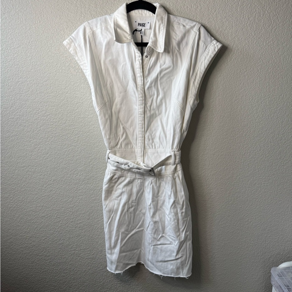 PAIGE Ivory Belted Denim Dress